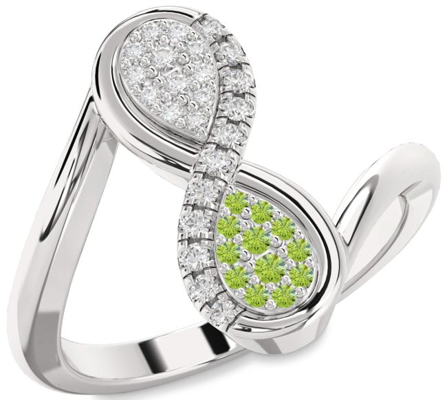 Diamond & Peridot Silver Infinity Round Promise Ring