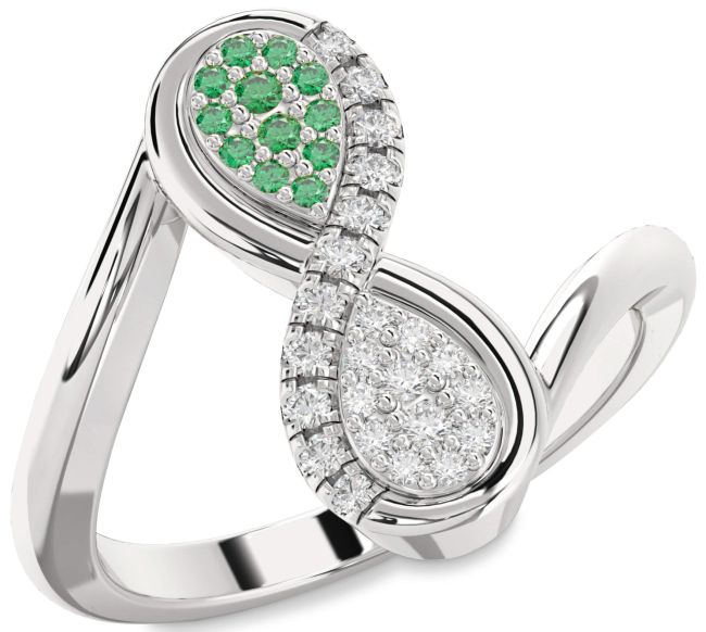Diamond & Emerald Silver Infinity Round Promise Ring