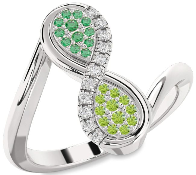 Diamond Emerald & Peridot Silver Infinity Round Promise Ring