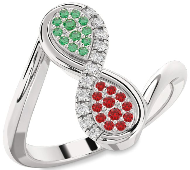 Diamond Emerald & Ruby Silver Infinity Round Promise Ring