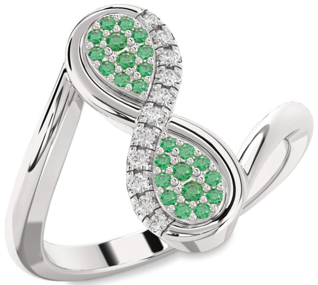 Diamond Emerald Silver Infinity Round Ring