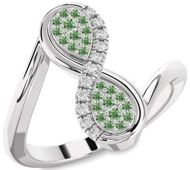 Green Diamond Platinum Infinity Round Ring