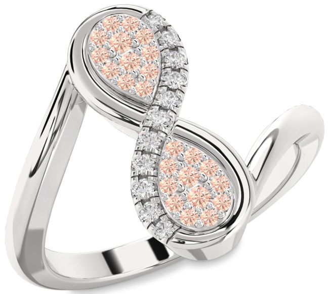 Diamond Morganite Silver Infinity Round Ring
