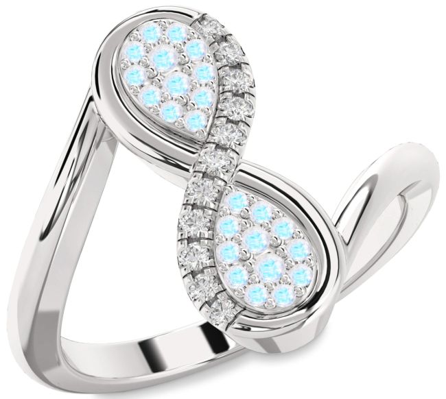 Diamond Moonstone Silver Infinity Round Ring