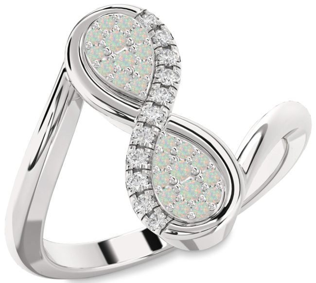 Diamond Opal Silver Infinity Round Ring