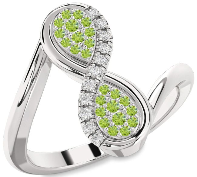 Diamond Peridot Silver Infinity Round Ring