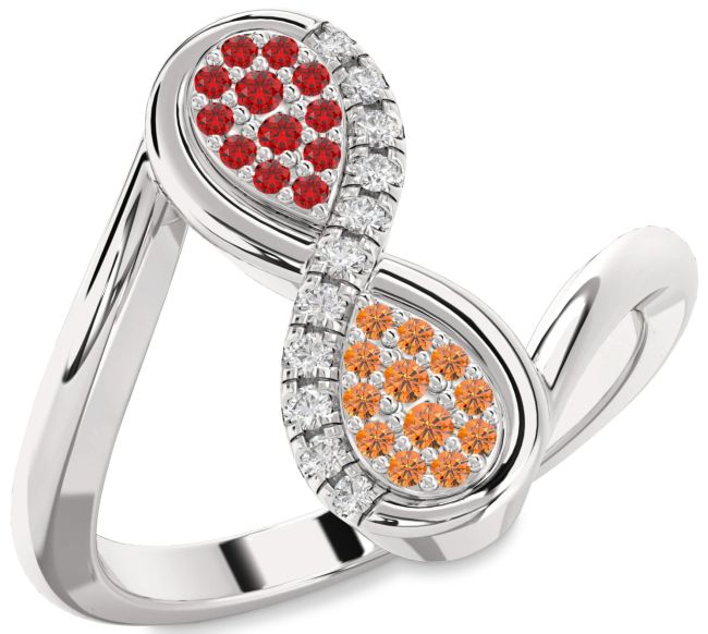 Diamond Ruby & Citrine Silver Infinity Round Promise Ring