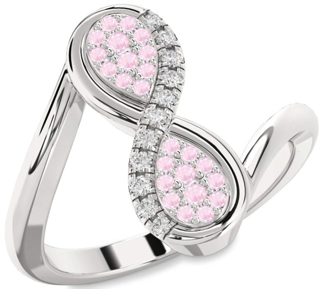 Diamond Rose Quartz Silver Infinity Round Ring