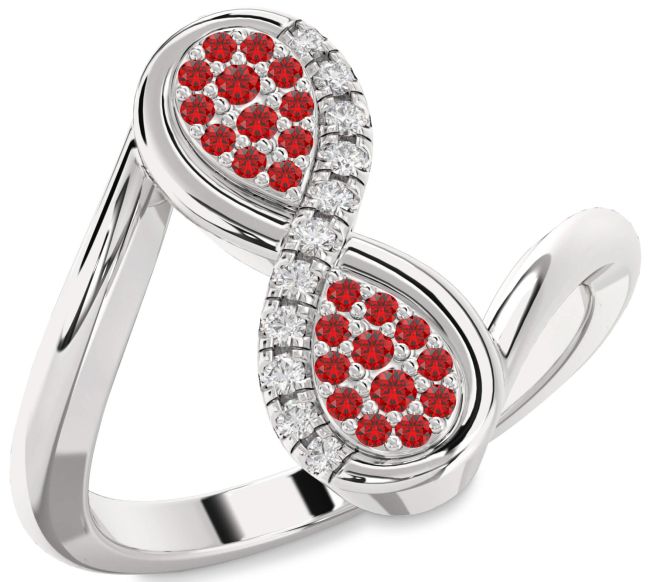 Diamond Ruby Silver Infinity Round Ring
