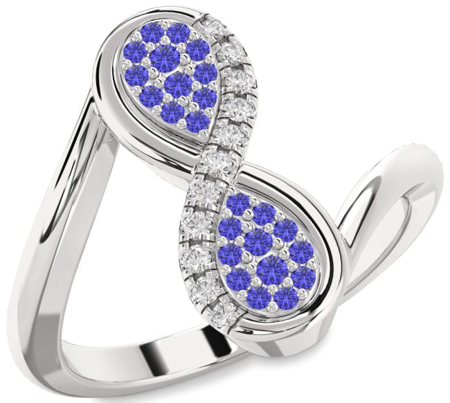 Diamond Tanzanite Silver Infinity Round Ring