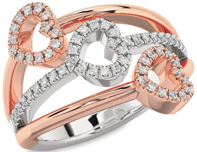 Diamond Silver & 10K Rose Gold Heart Ring
