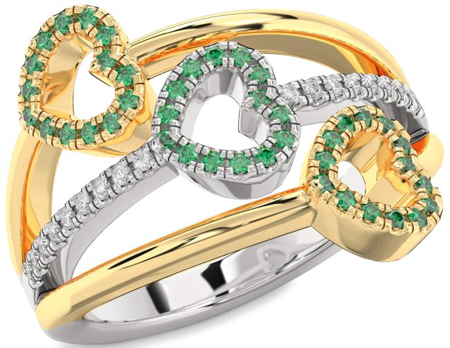 Diamond Emerald Gold Silver Heart Ring