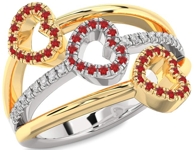 Diamond Ruby Gold Silver Heart Ring