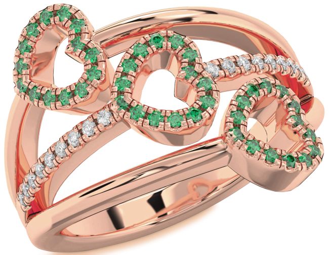 Diamond Emerald Rose Gold Heart Ring