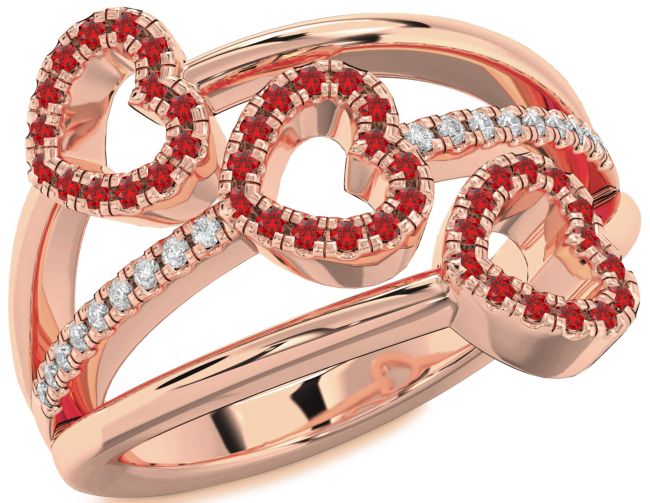 Diamond Ruby Rose Gold Heart Ring