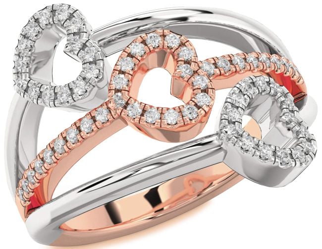 Diamond Rose Gold Silver Heart Ring