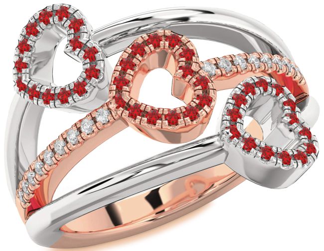 Diamond Ruby Rose Gold Silver Heart Ring