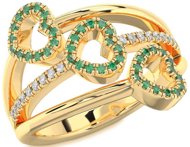 Diamond Emerald Gold Heart Ring