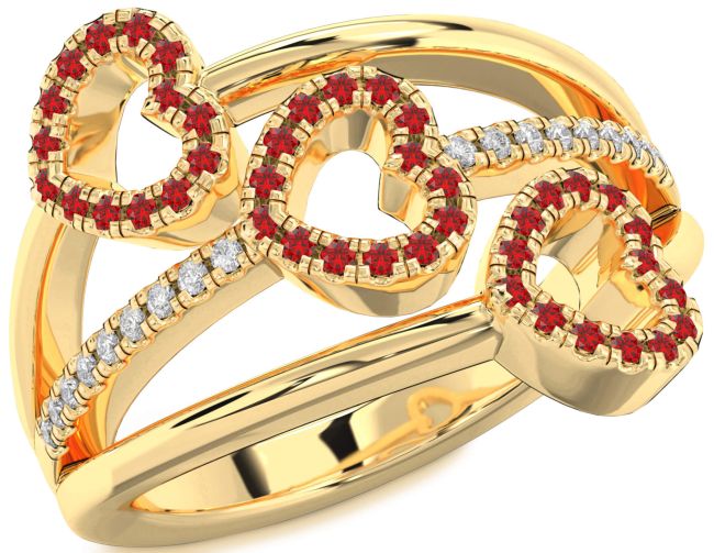 Diamond Ruby Gold Silver Heart Ring