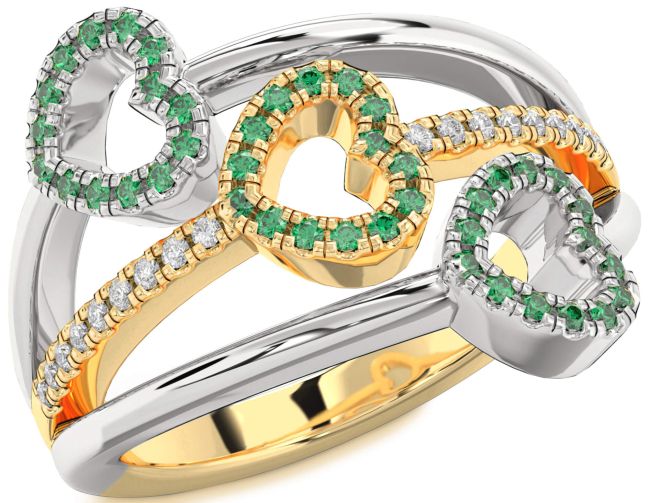 Diamond Emerald Gold Silver Heart Ring