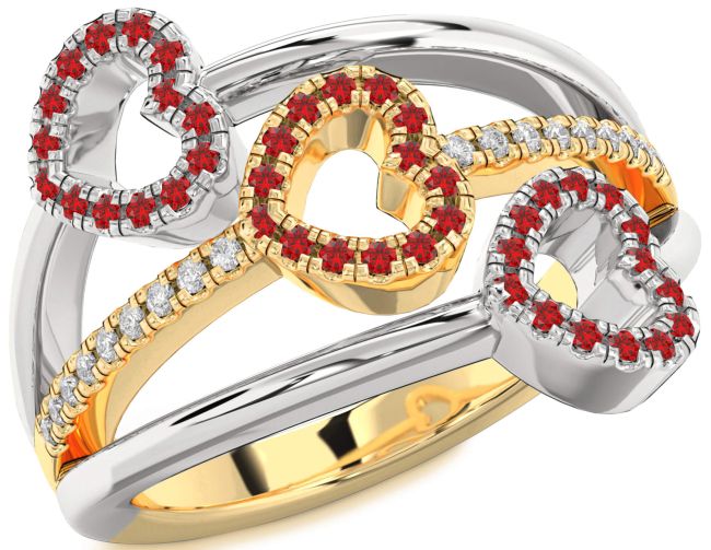 Diamond Ruby Gold Silver Heart Ring