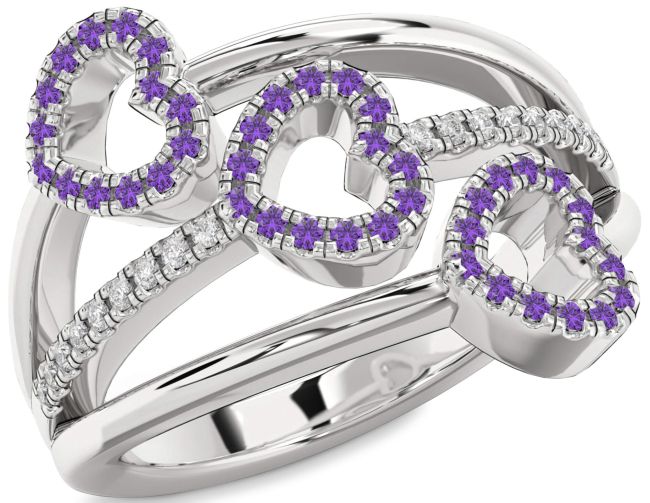 Diamond Amethyst Silver Heart Ring