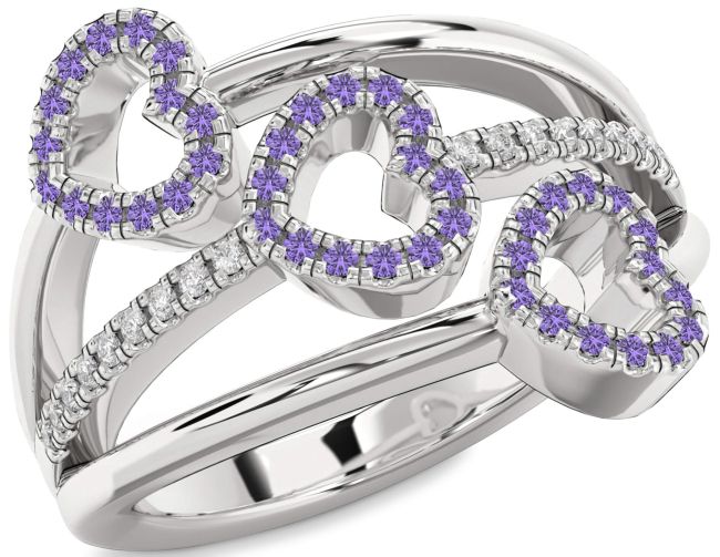 Diamond Alexandrite Silver Heart Ring