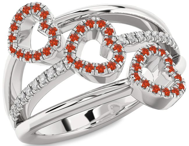 Diamond Fire Opal Platinum Heart Ring