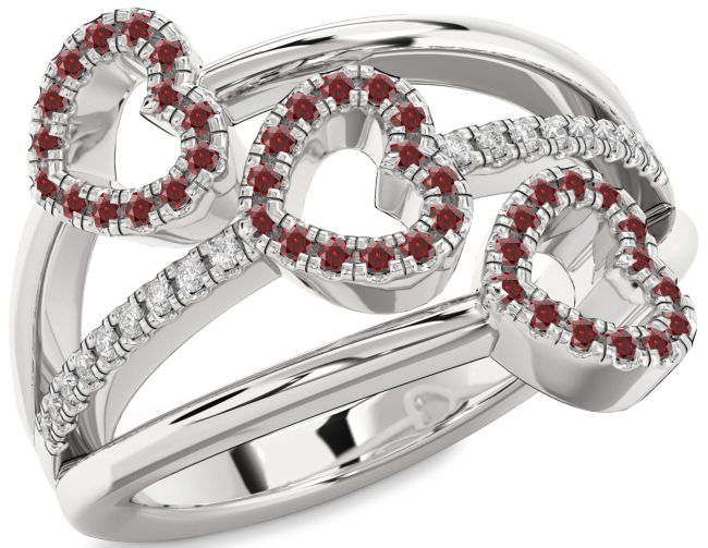 Diamond Garnet Silver Heart Ring