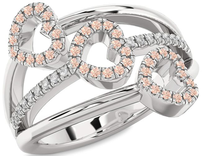 Diamond Morganite Silver Heart Ring