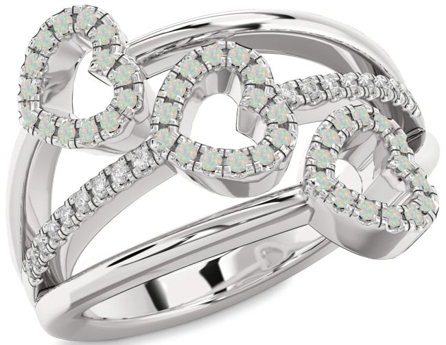 Diamond Opal Silver Heart Ring