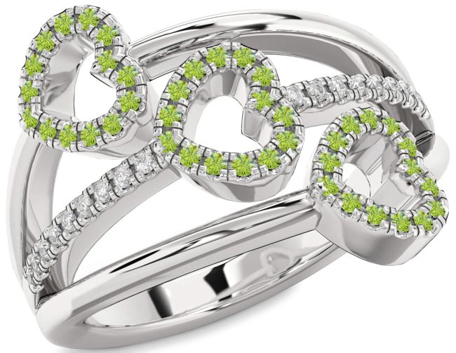 Diamond Peridot Silver Heart Ring