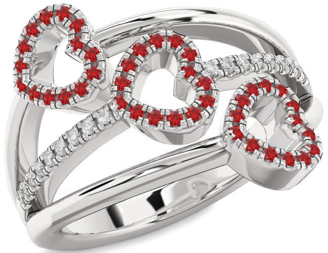 Diamond Ruby Silver Heart Ring