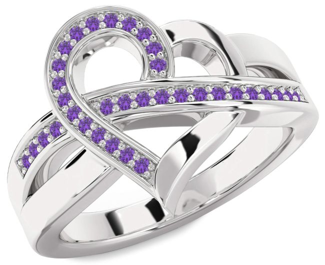 Amethyst Platinum Heart Ring