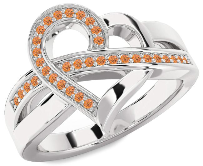 Citrine Platinum Heart Ring