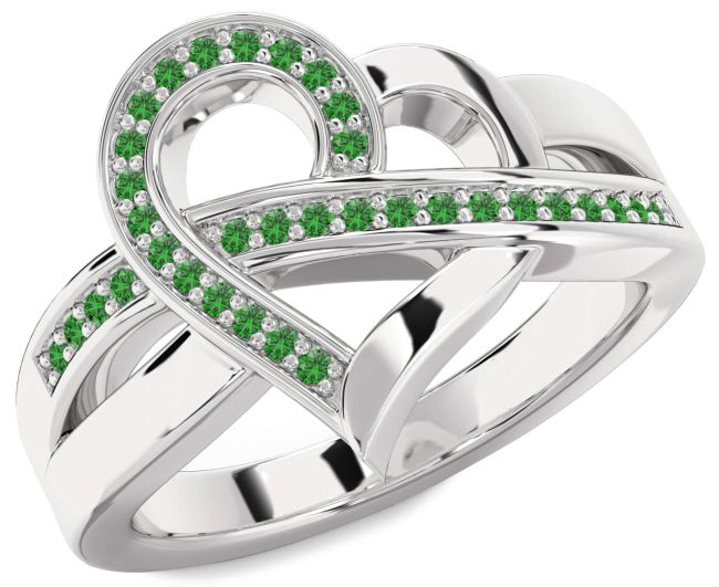 Emerald Platinum Heart Ring