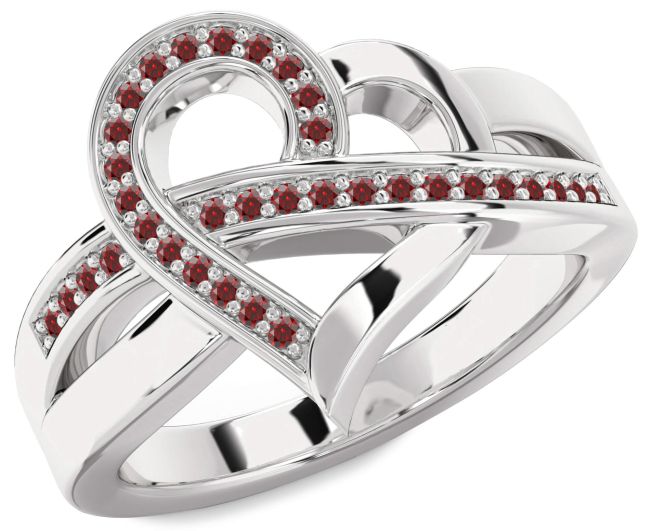 Garnet Platinum Heart Ring
