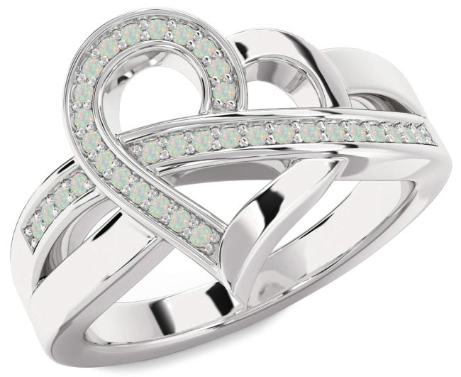 Opal Platinum Heart Ring