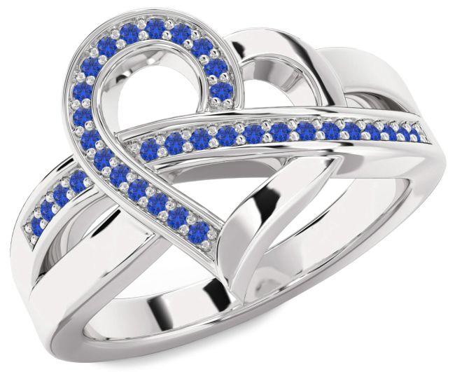Blue Sapphire Silver Heart Ring