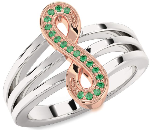Emerald White Rose Gold Infinity Ring