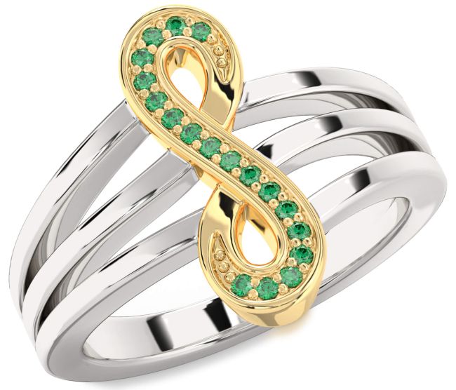 Emerald Gold Silver Infinity Ring