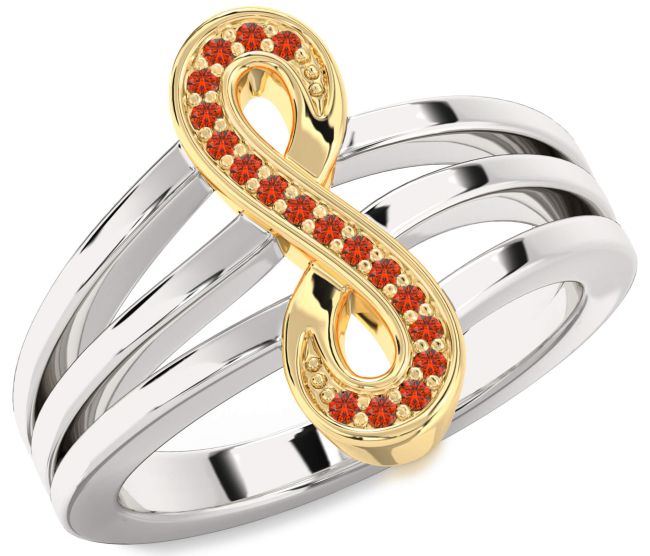 Fire Opal Gold Silver Infinity Ring