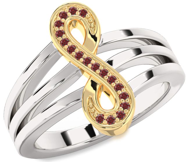 Garnet Gold Silver Infinity Ring