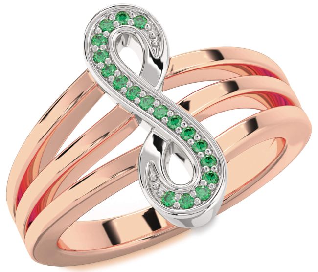 Emerald Rose Gold Silver Infinity Ring