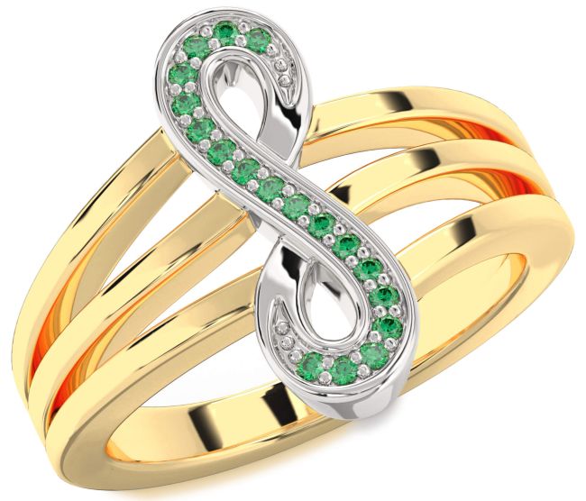 Emerald Gold Silver Infinity Ring