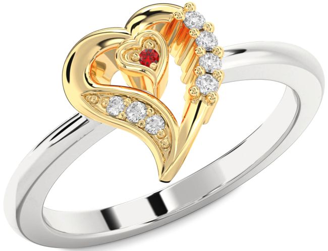 Diamond Ruby Gold Silver Heart Ring