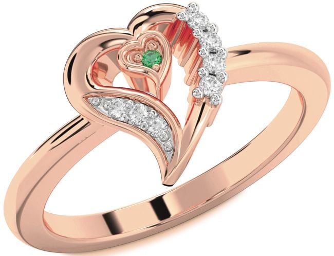 Diamond Emerald Rose Gold Heart Ring