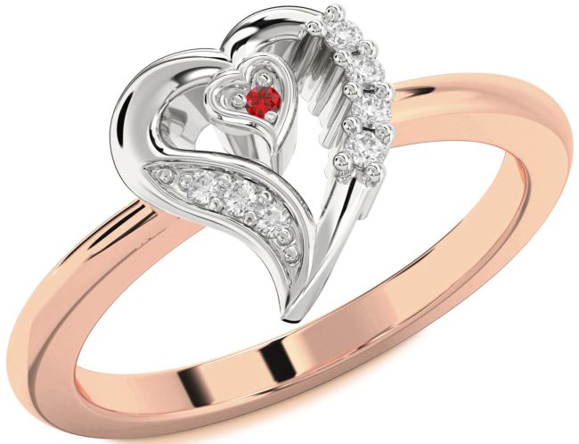 Diamond Ruby Rose Gold Silver Heart Ring