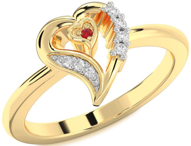 Diamond Ruby Gold Heart Ring