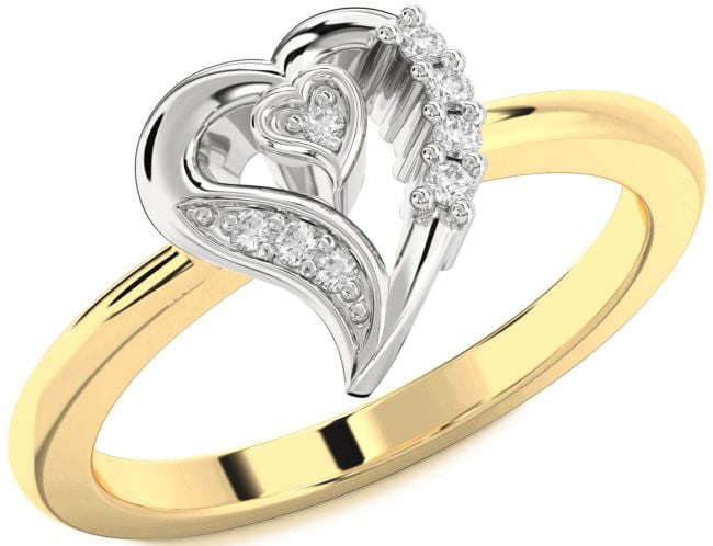 Diamond White Yellow Gold Heart Ring